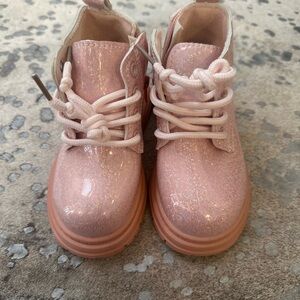 Shimmery Pink Lace-Up Boots